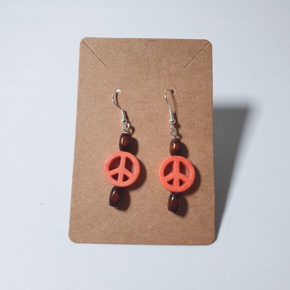 Handmade By Donovan Peace Earrings Boho Bead Dangle Artisan Peach Beach Core - Picture 2 of 3